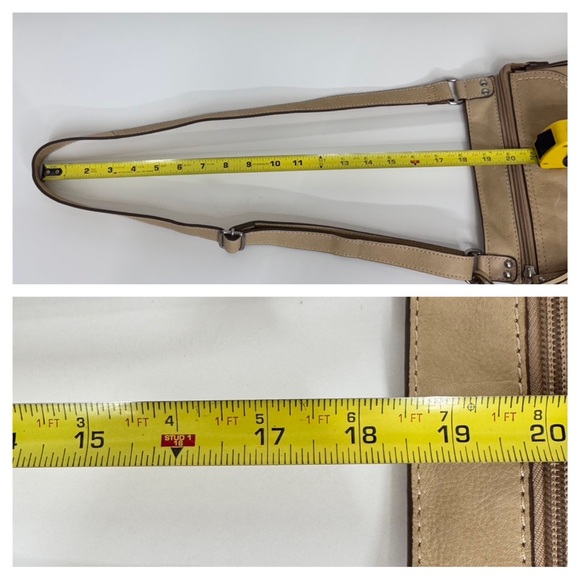 Fossil Tan Leather Adjustable Cross Body Purse Multi Compartment Bag Tan Cream - Picture 16 of 16